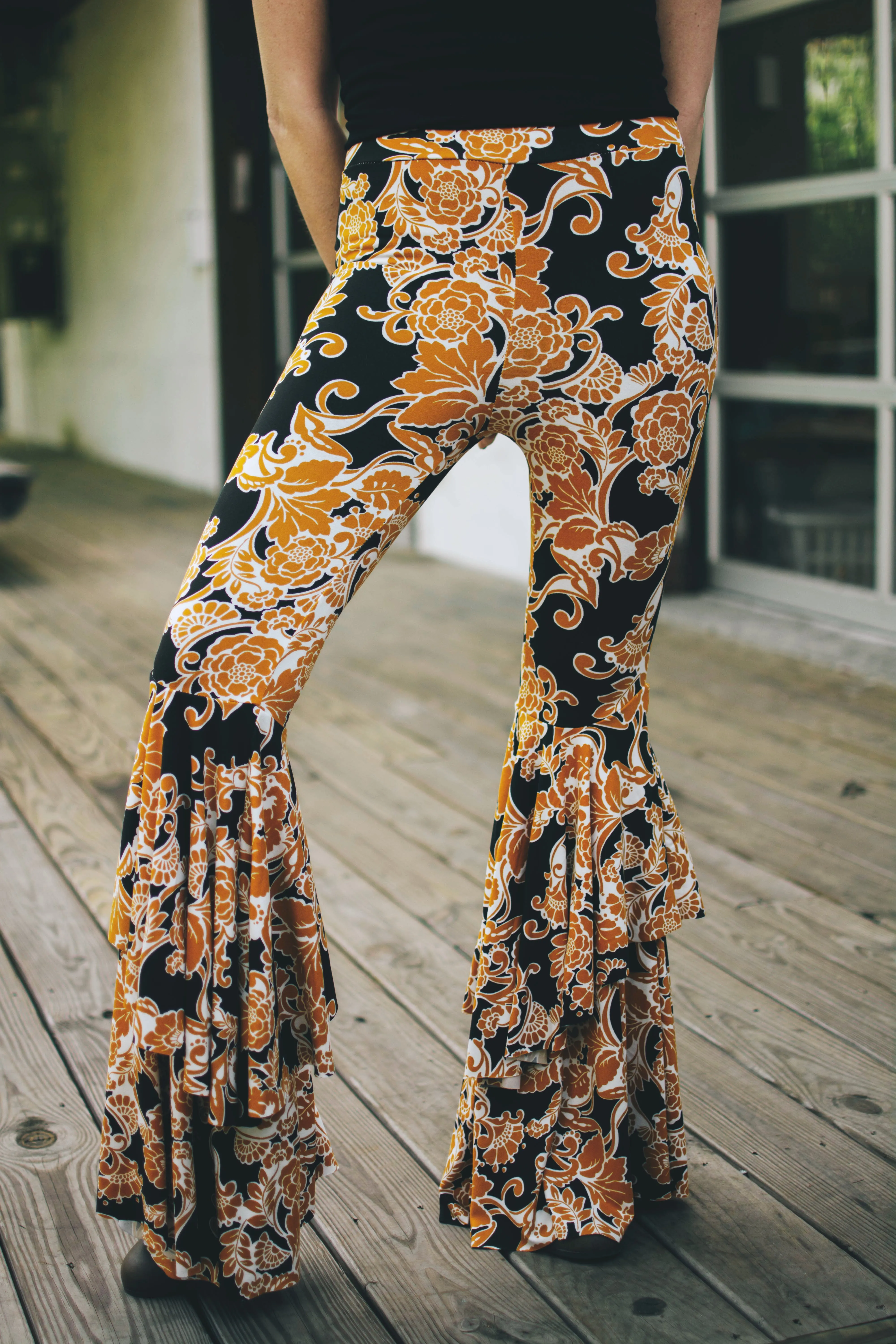 Buttery Knit Ruffle Bells in Mustard Floral