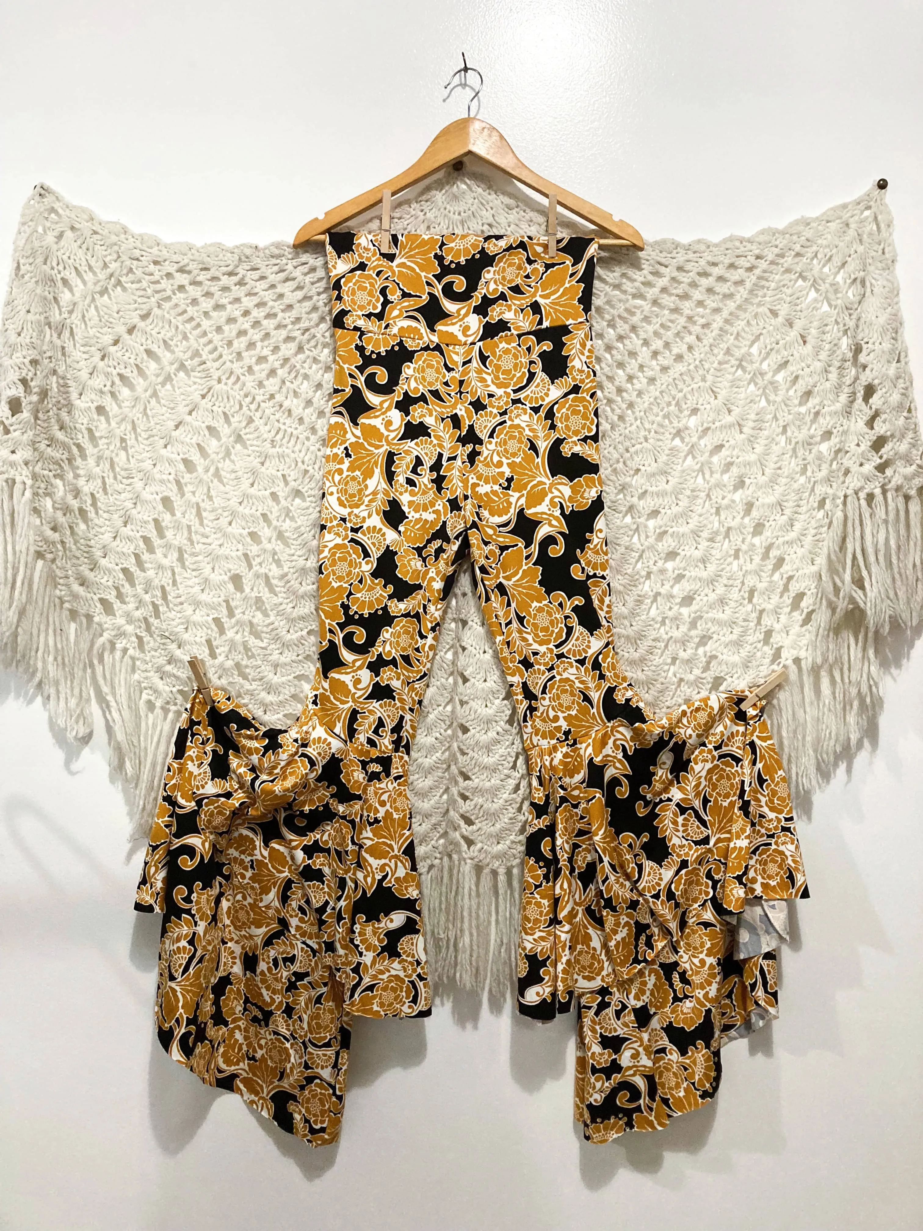 Buttery Knit Ruffle Bells in Mustard Floral