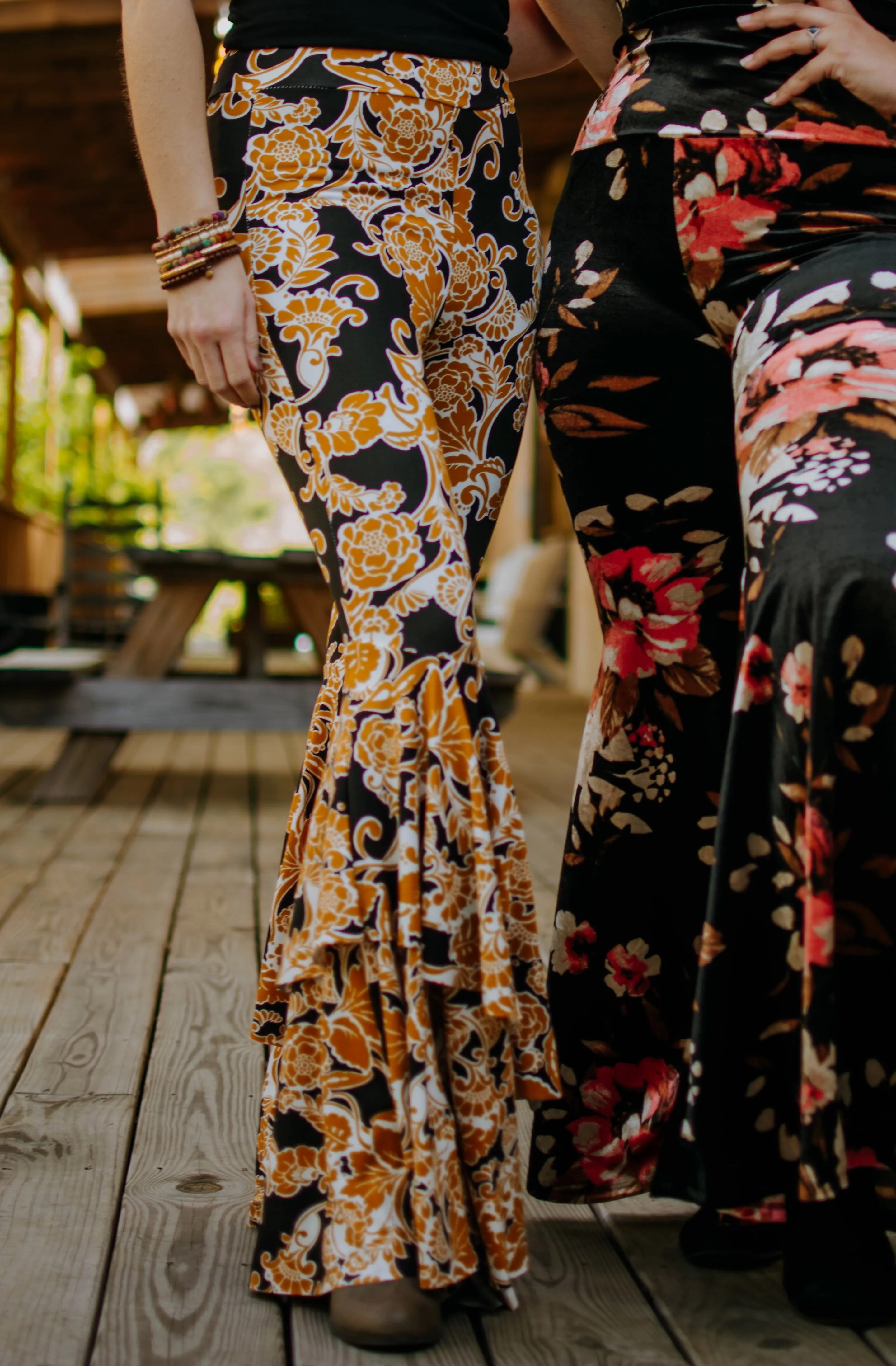 Buttery Knit Ruffle Bells in Mustard Floral