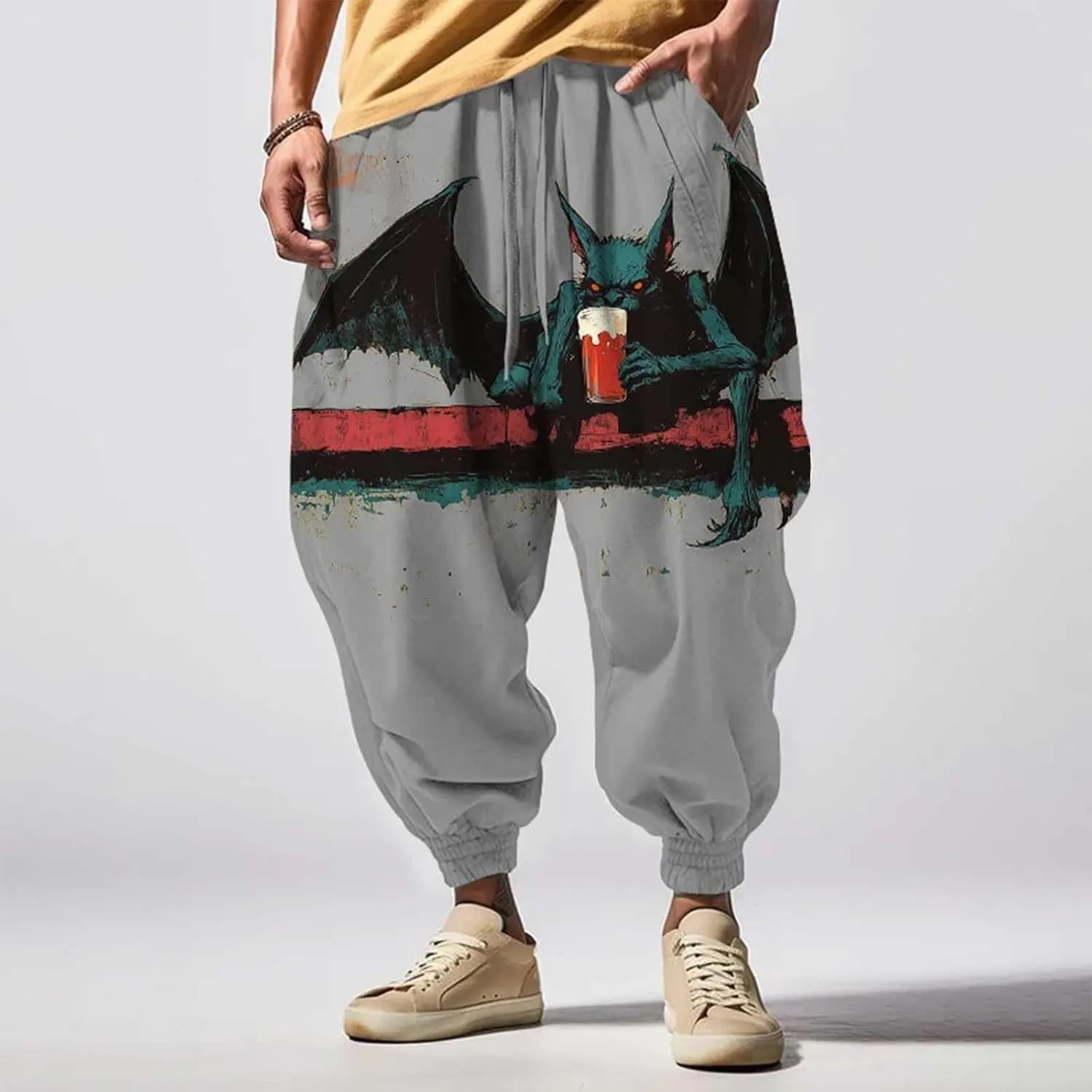 Casual Harem Linen Japanese Yoga Street Feel Casual Sweatpants Mens Drawstring Aladdil Hippih Harem Pants Hakama