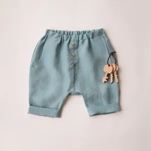 Duck Egg Blue Linen Buttoned Shorts
