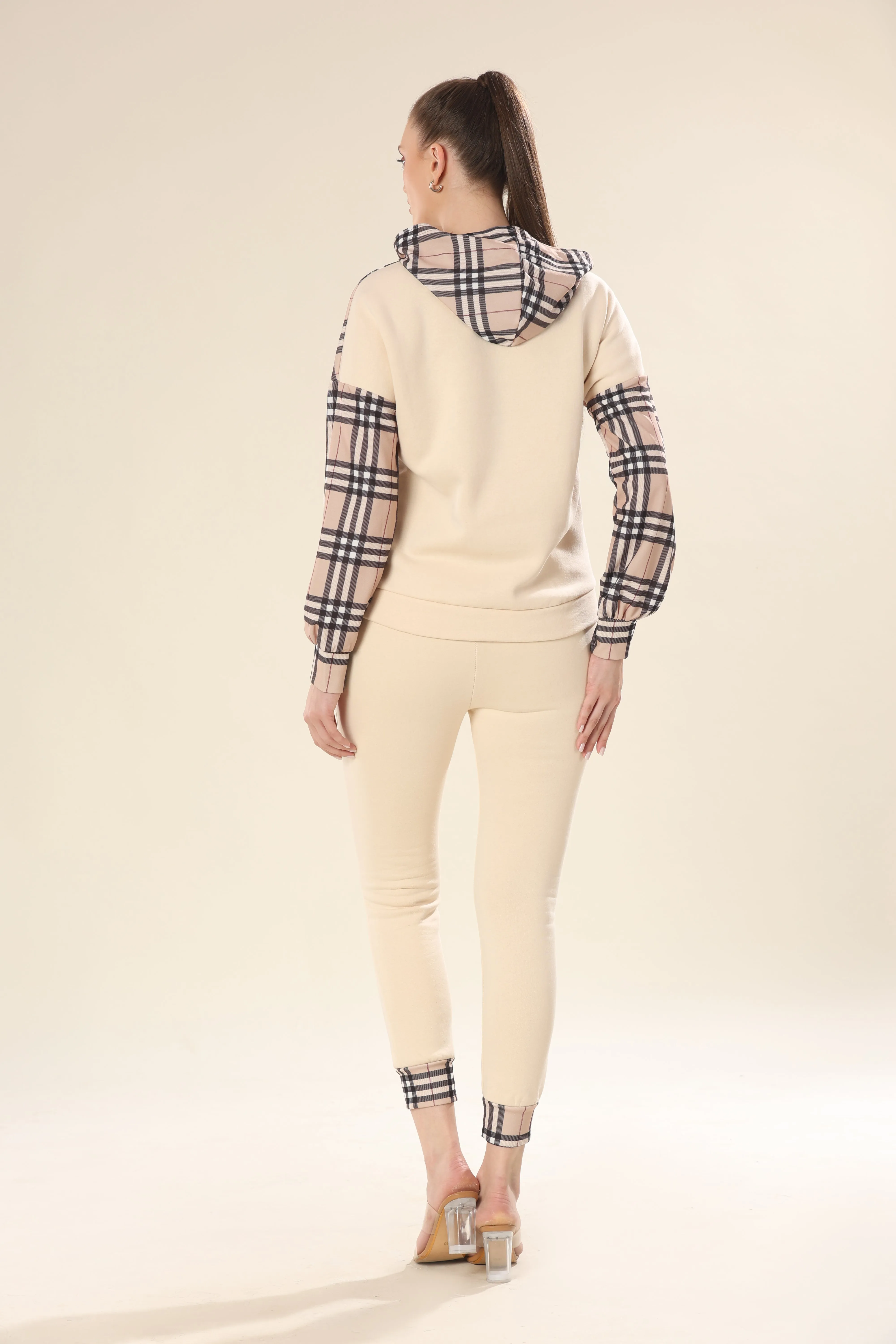 Fashionable Checks In Modern Beige Plaid Track Suit