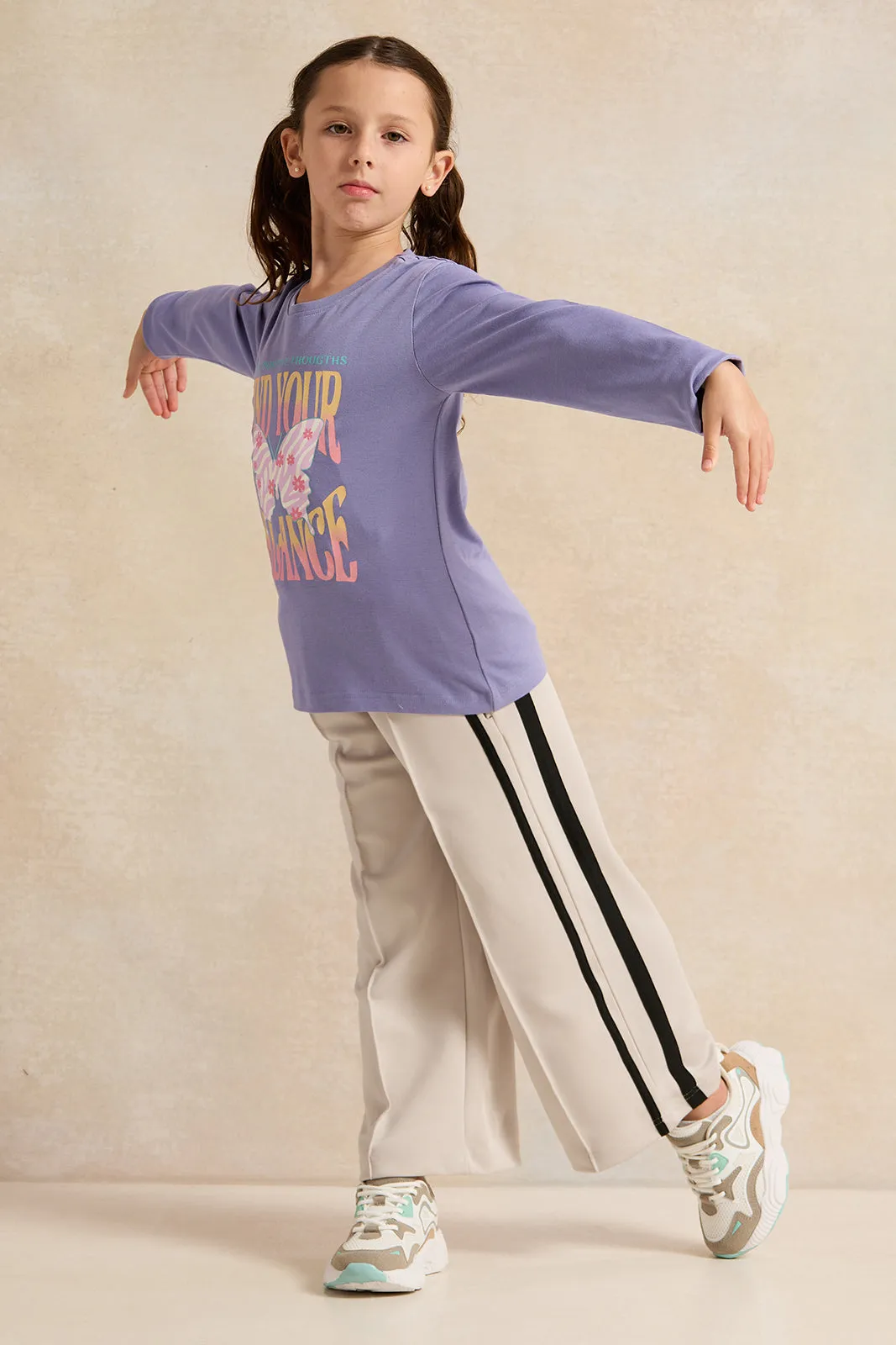 Girls Ecru Interlock Track Pants