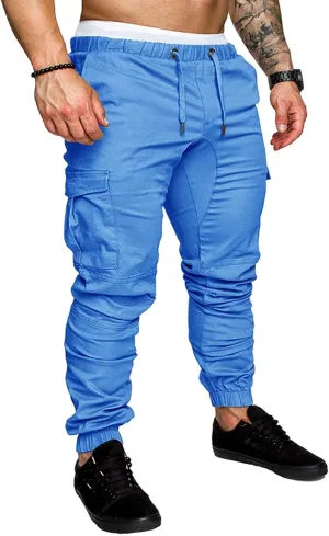 Joggers Pants for Men Elastic Waist Drawstring Cargo Pants Slim Fit Track Sweatpants Outdoor Trousers with Pockets