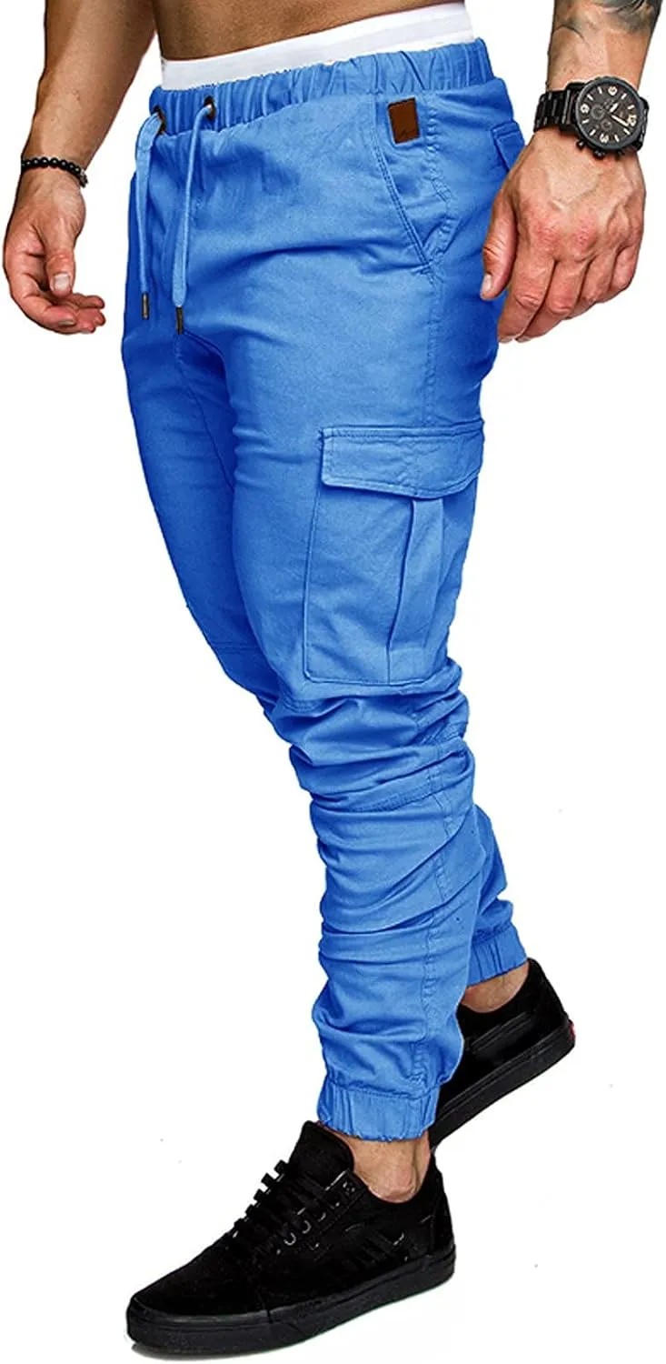 Joggers Pants for Men Elastic Waist Drawstring Cargo Pants Slim Fit Track Sweatpants Outdoor Trousers with Pockets
