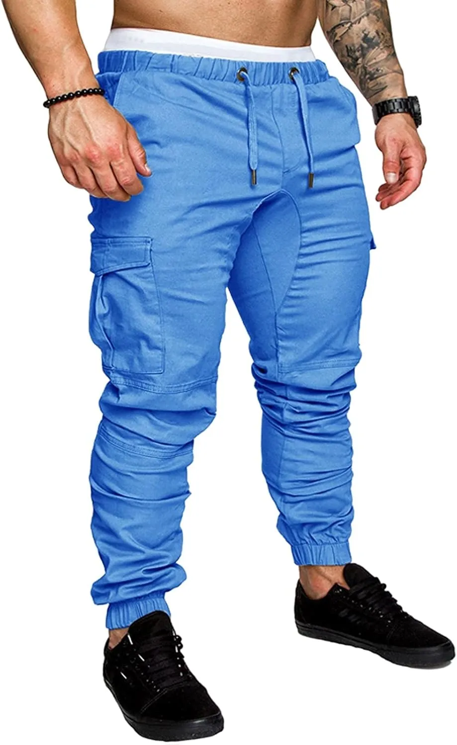 Joggers Pants for Men Elastic Waist Drawstring Cargo Pants Slim Fit Track Sweatpants Outdoor Trousers with Pockets