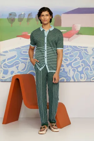 Knitted Ascend Wave Shirt with Contrast Collar