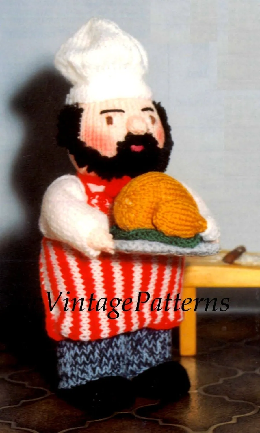 Knitted Soft Toy Pattern, The Chef Doll, Instant Download Pattern