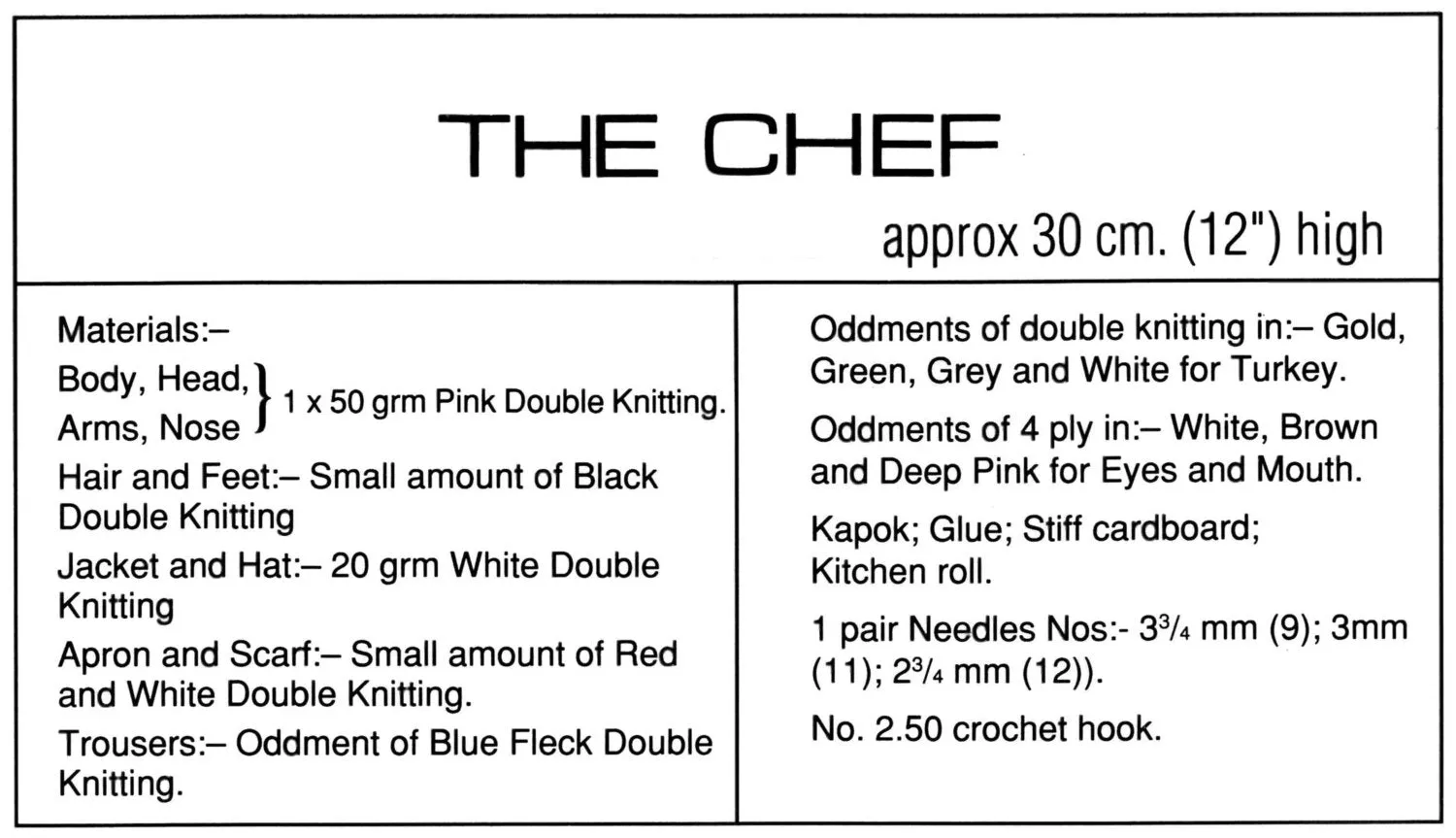 Knitted Soft Toy Pattern, The Chef Doll, Instant Download Pattern