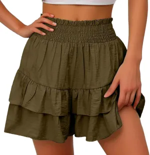 Kubbon Womens Flowy Shorts Pleated High Waisted Shorts Casual Ruffle Tiered Skorts Workout Jogger Pants Trendy Y2K Outfits