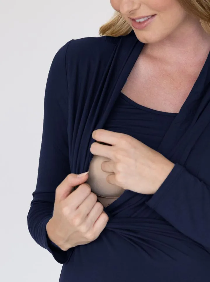 Maternity V-Neck Crossover Bamboo Long Sleeve Top in Black or Navy