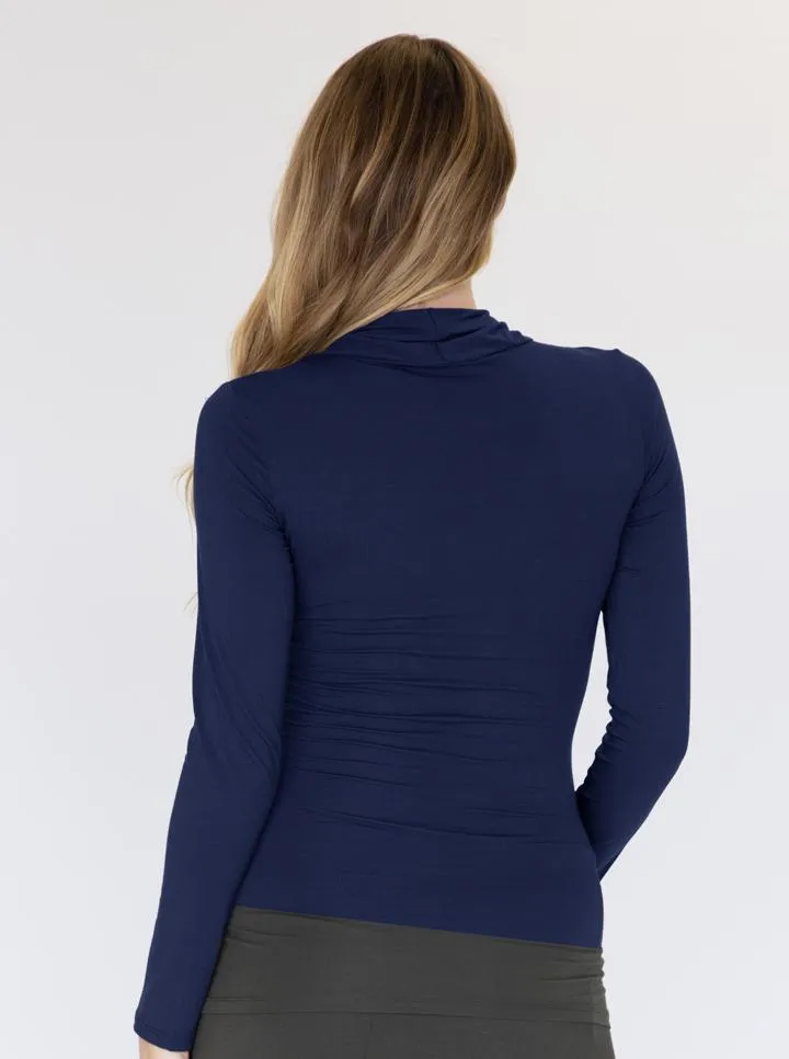 Maternity V-Neck Crossover Bamboo Long Sleeve Top in Black or Navy