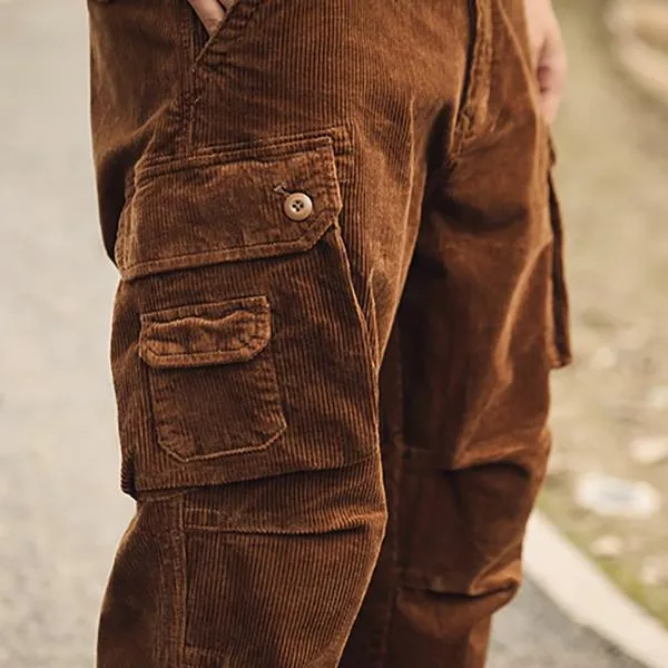 Men's American 80s Retro Loose Straight-leg Corduroy Pants