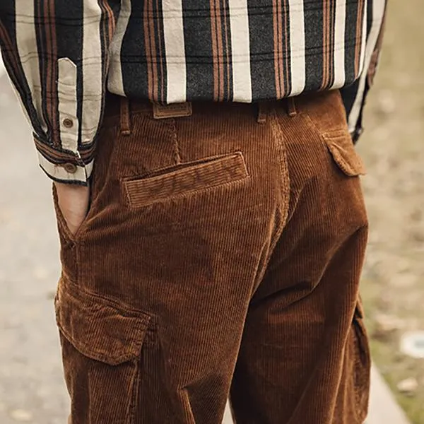 Men's American 80s Retro Loose Straight-leg Corduroy Pants