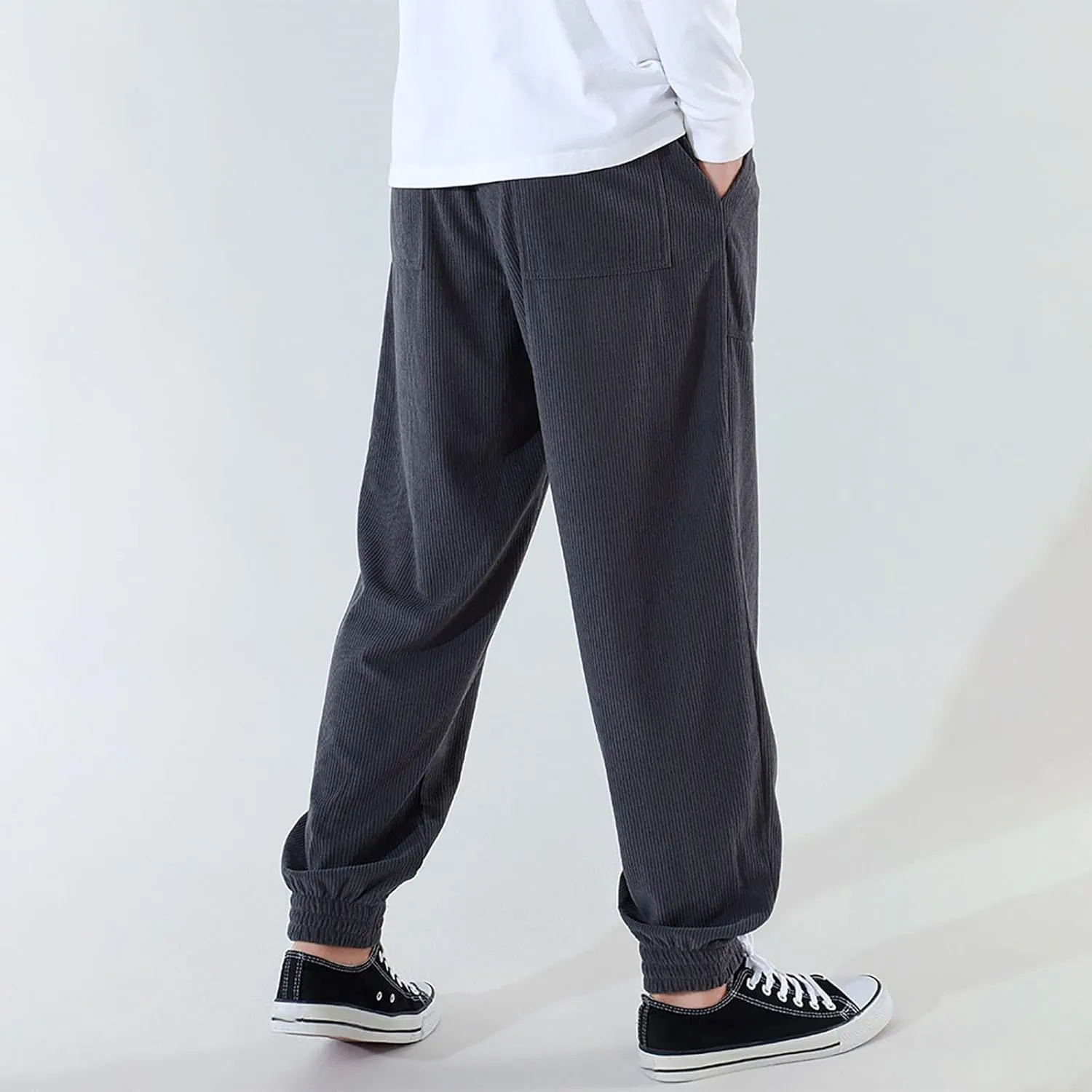 Men's Cargo Sweatpants Pants Mid Trousers Solid Cotton Casual Drawstring Men Elastic Waist with Pockets Athletic