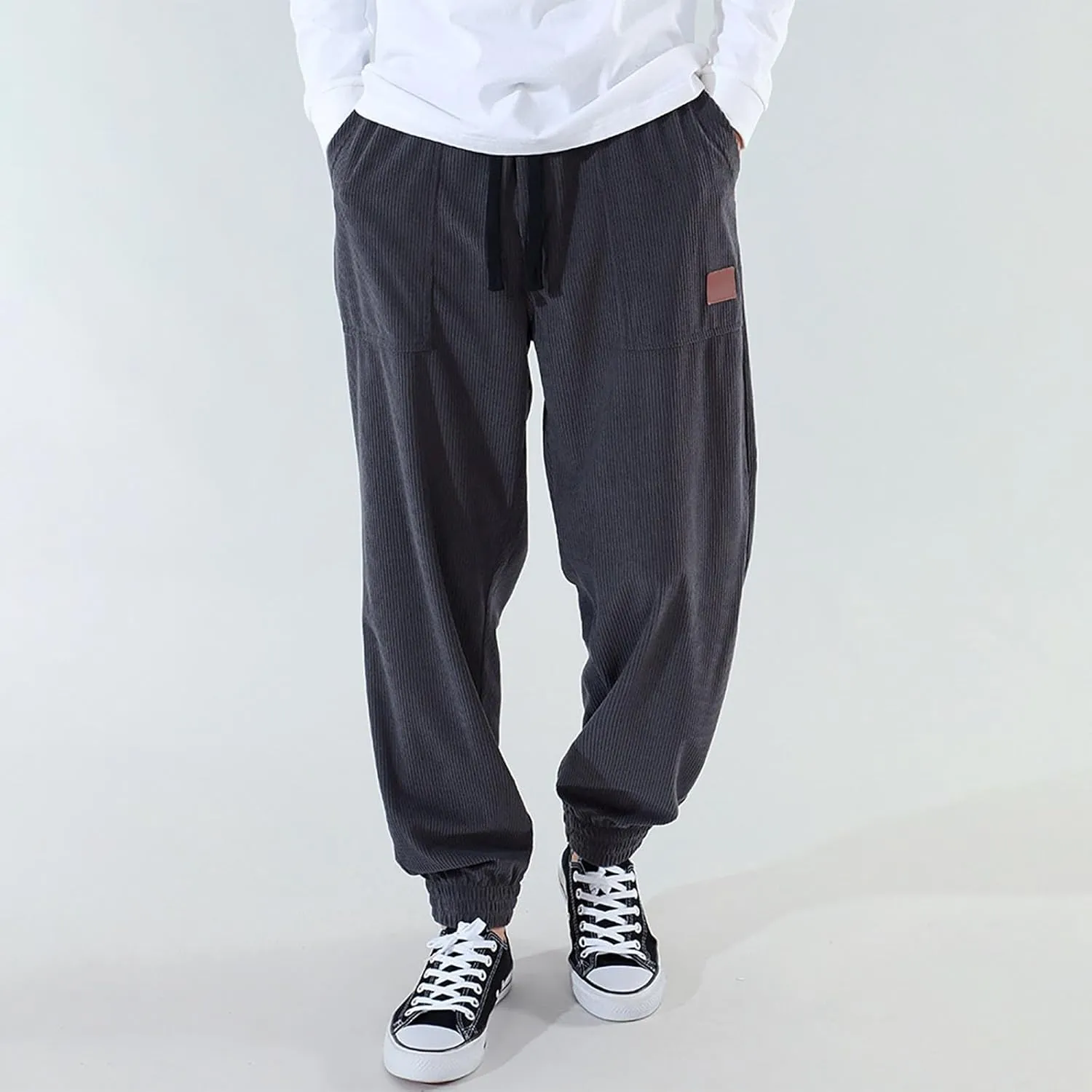 Men's Cargo Sweatpants Pants Mid Trousers Solid Cotton Casual Drawstring Men Elastic Waist with Pockets Athletic