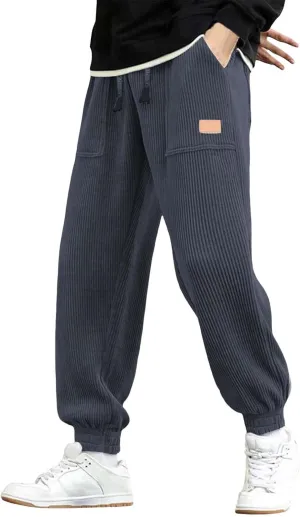 Men's Cargo Sweatpants Pants Mid Trousers Solid Cotton Casual Drawstring Men Elastic Waist with Pockets Athletic
