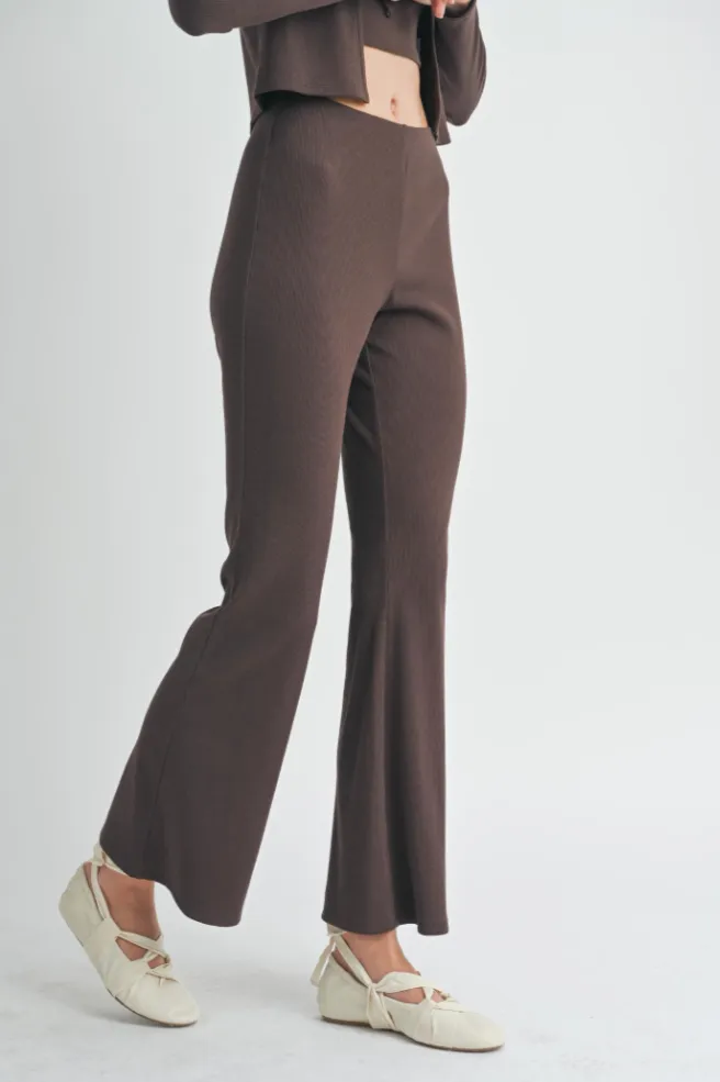 Motions Bell Bottom Ribbed Pants- Brown