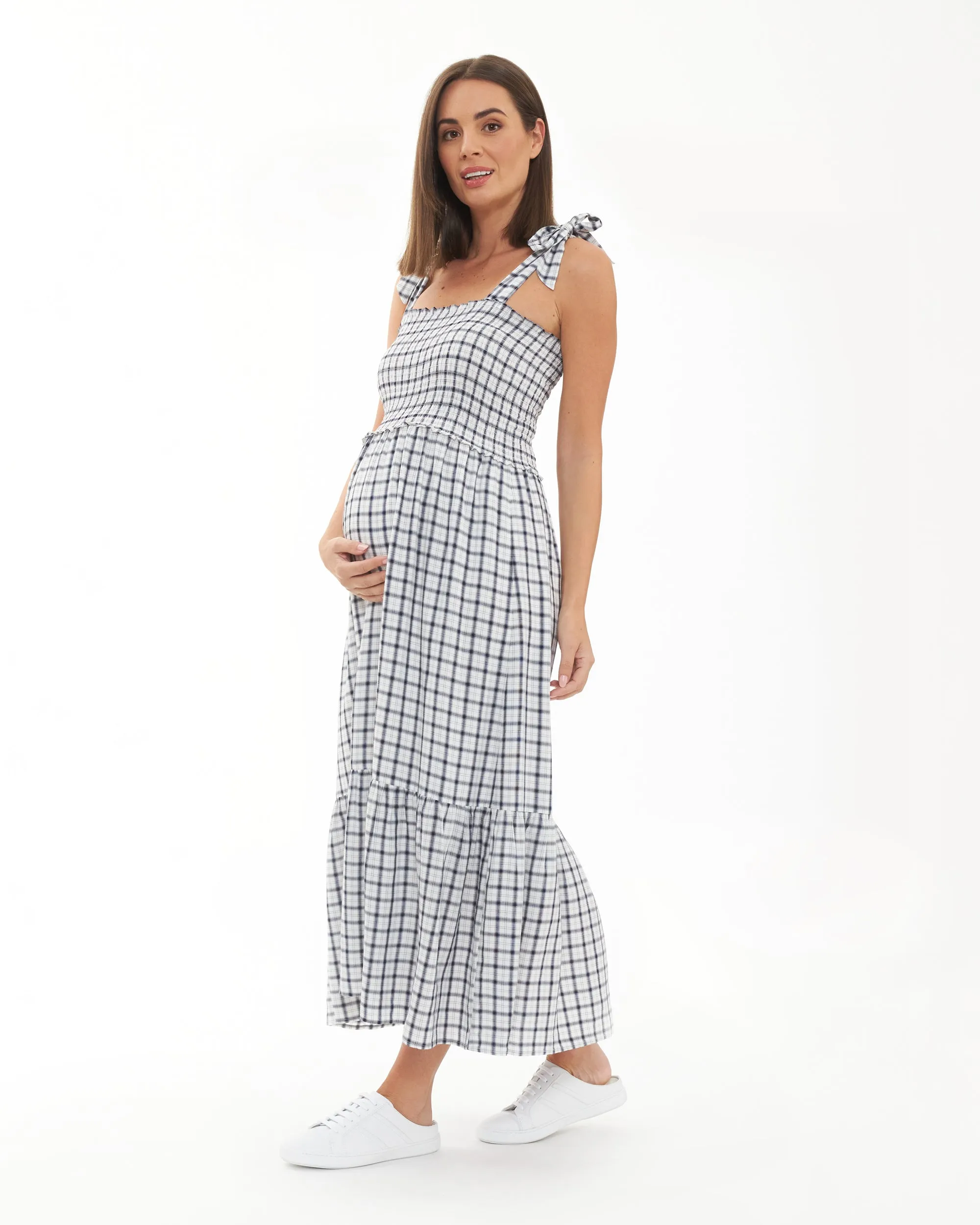 Phoebe Smocked Dress White / Navy