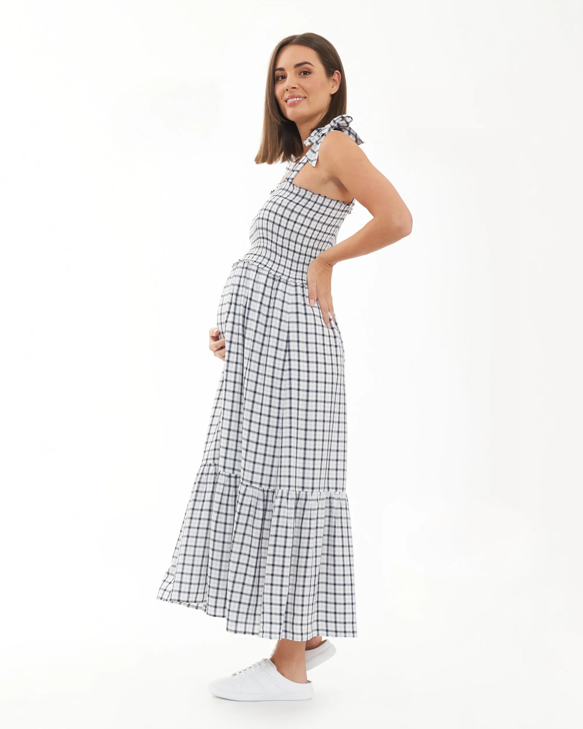 Phoebe Smocked Dress White / Navy