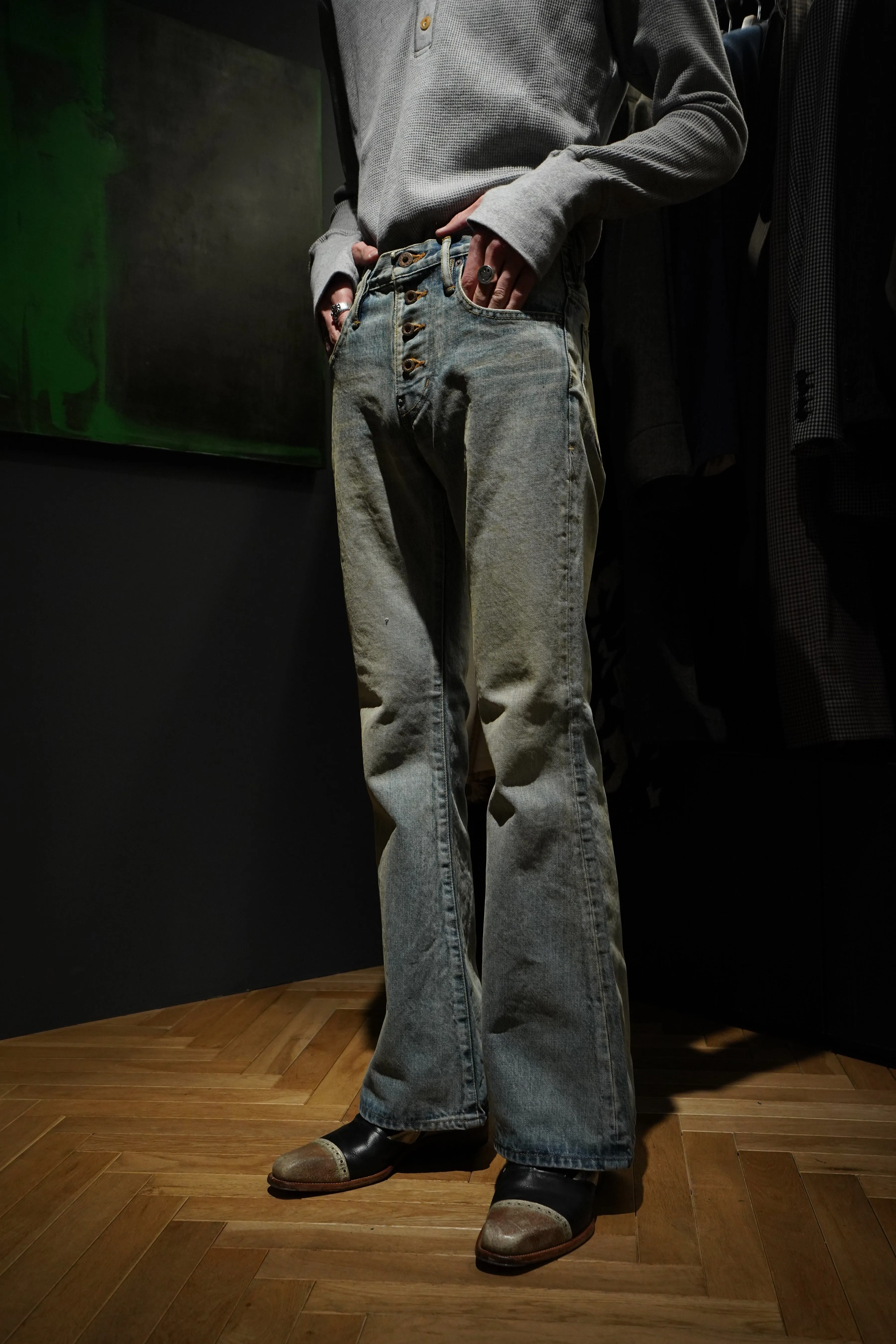 SUGARHILL FADED BELL-BOTTOM DENIM PANTS
