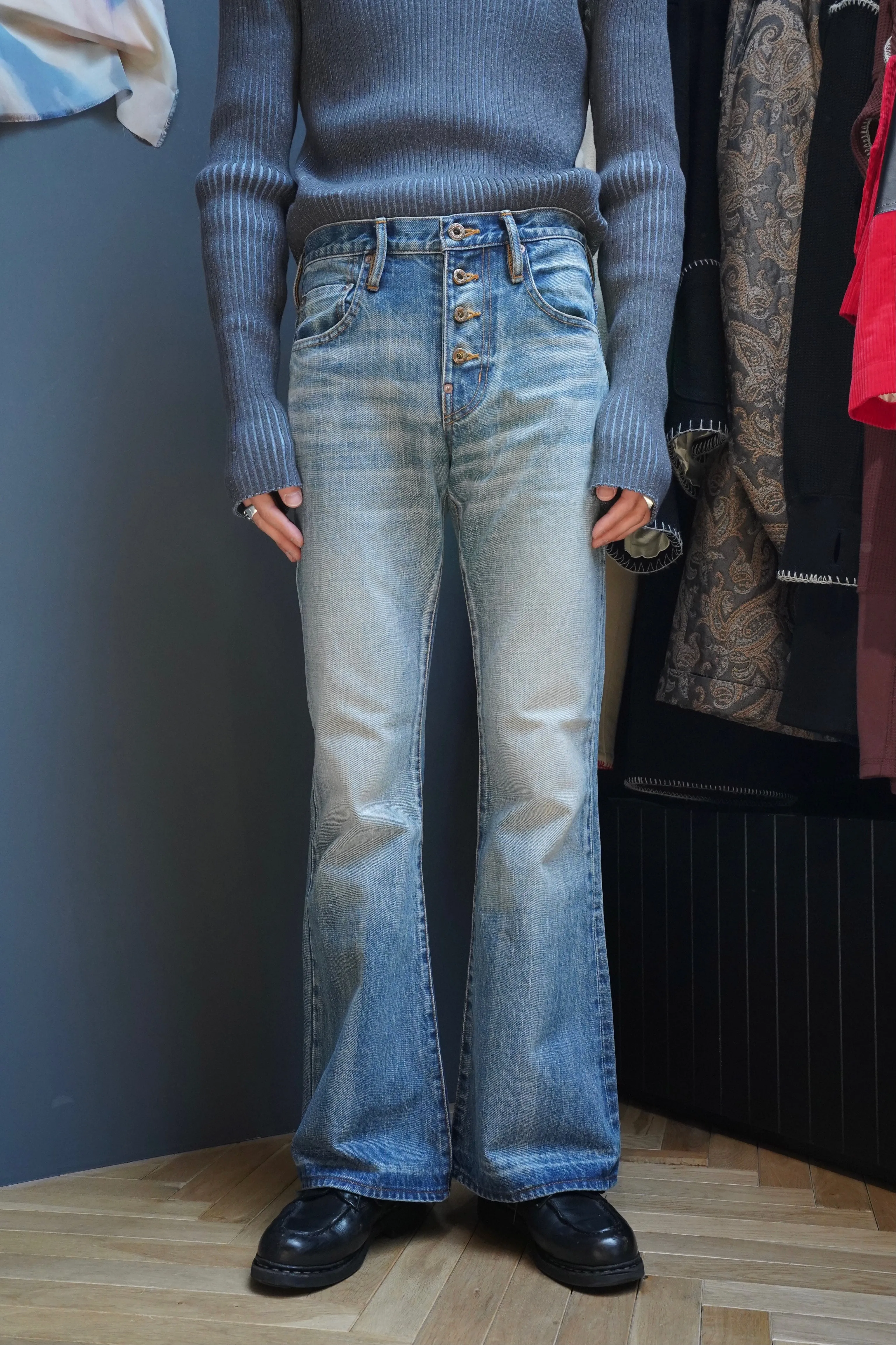 SUGARHILL FADED BELL BOTTOM DENIM PANTS