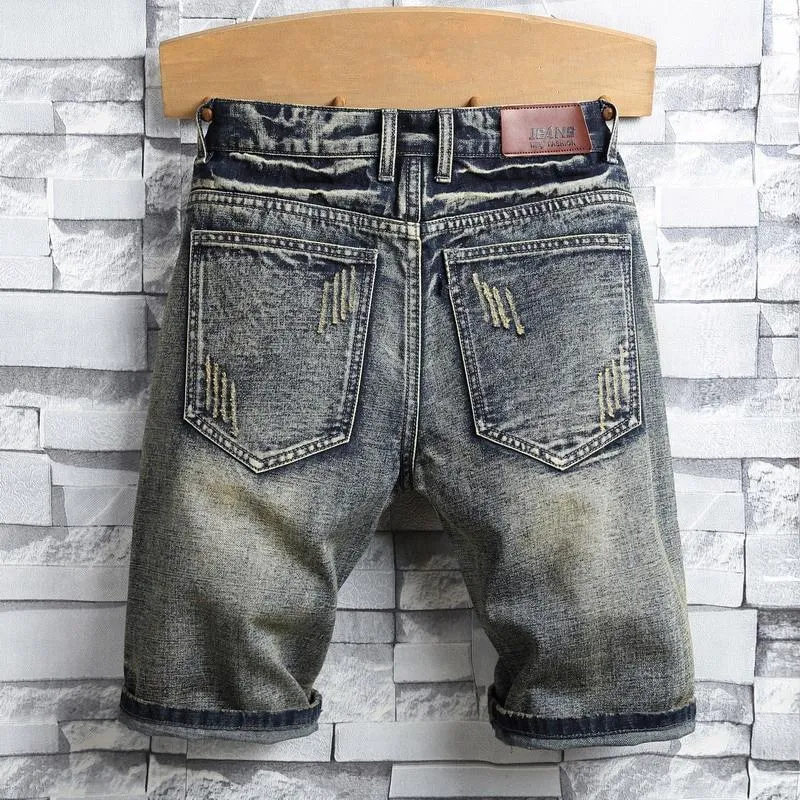 West Louis Ripped Patch Streetwear Retro Denim Shorts