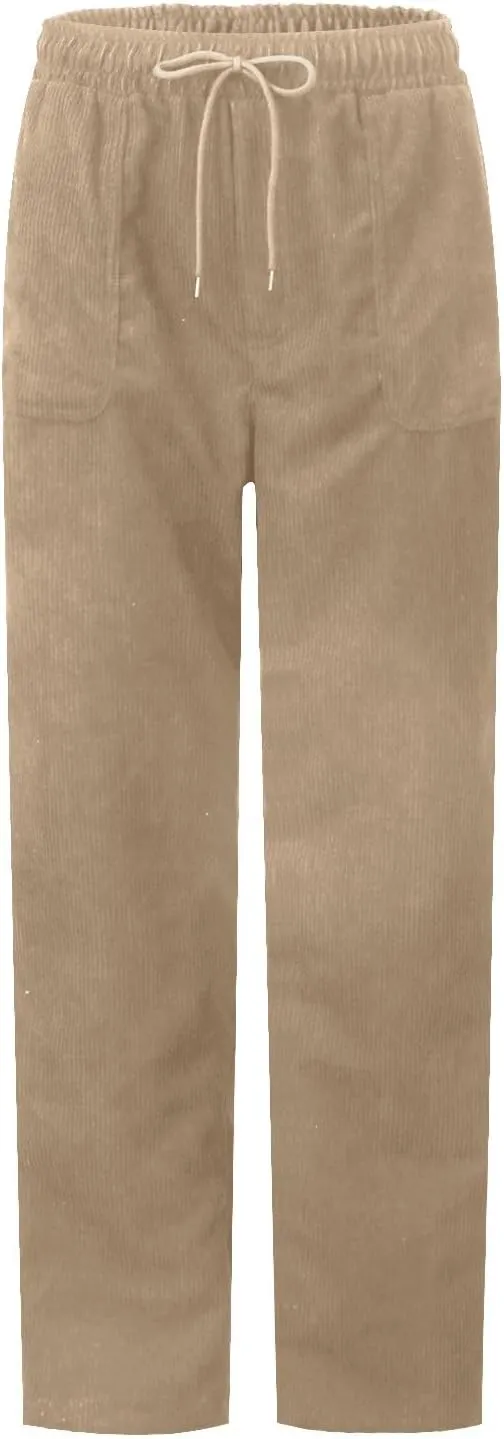 Womens Corduroy Pants Straight Leg Trouser Pants Elastic Waist Relaxed Fit Comfy Casual Work Pants with Pockets