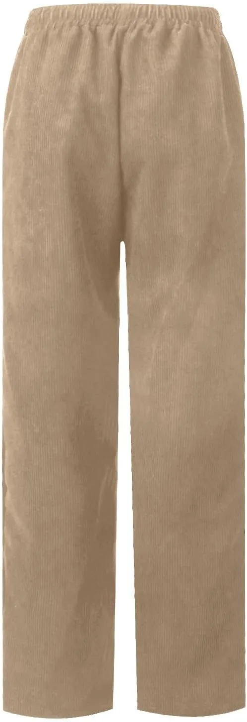 Womens Corduroy Pants Straight Leg Trouser Pants Elastic Waist Relaxed Fit Comfy Casual Work Pants with Pockets