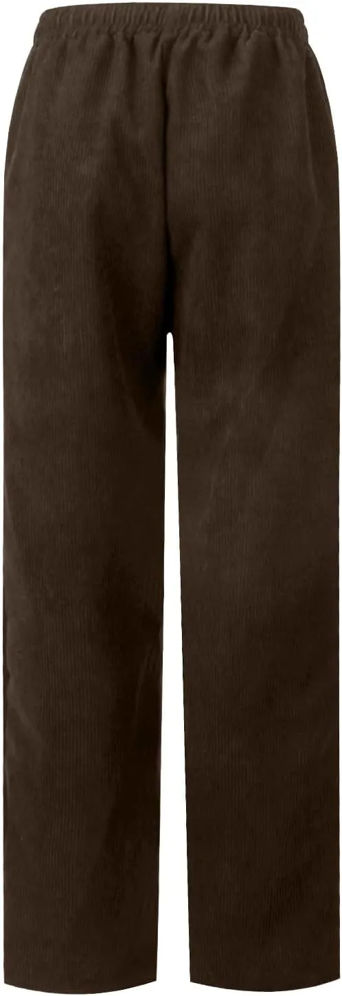 Womens Corduroy Pants Straight Leg Trouser Pants Elastic Waist Relaxed Fit Comfy Casual Work Pants with Pockets