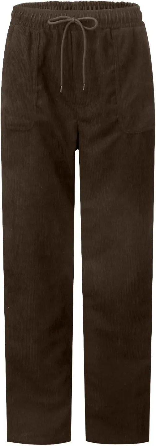 Womens Corduroy Pants Straight Leg Trouser Pants Elastic Waist Relaxed Fit Comfy Casual Work Pants with Pockets